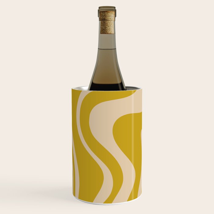 Liquid Swirl Retro Abstract Pattern in Mid Mod Mustard and Beige Wine Chiller Gallery Image 2