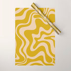 Liquid Swirl Retro Abstract Pattern in Mid Mod Mustard and Beige Wrapping Paper Gallery Image 1