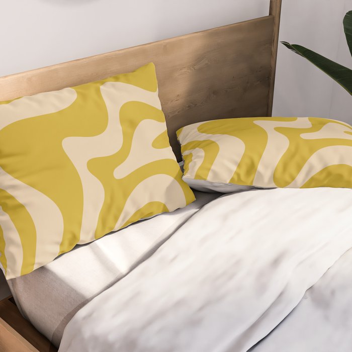 Liquid Swirl Retro Abstract Pattern in Mid Mod Mustard and Beige Pillow Sham Gallery Image 2