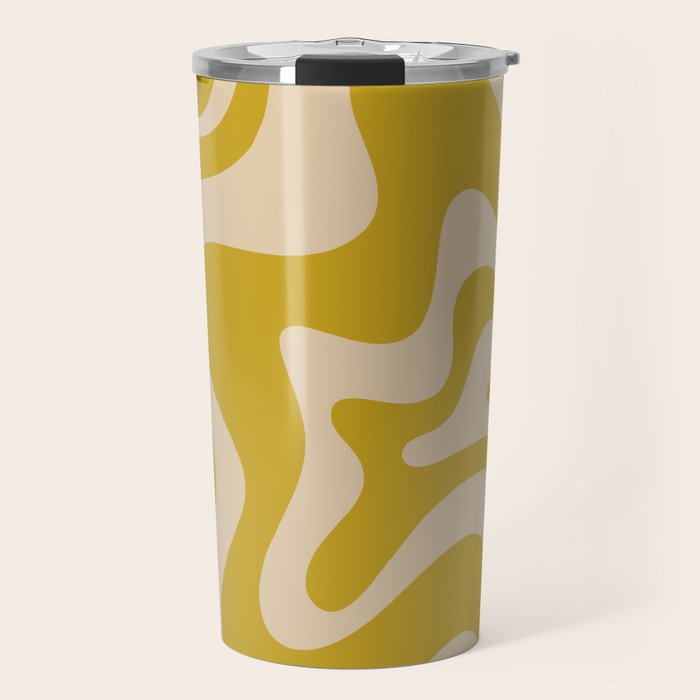 Liquid Swirl Retro Abstract Pattern in Mid Mod Mustard and Beige Travel Mug Gallery Image 1