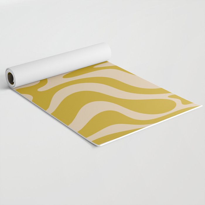 Liquid Swirl Retro Abstract Pattern in Mid Mod Mustard and Beige Yoga Mat Gallery Image 2