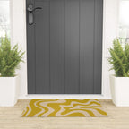 Liquid Swirl Retro Abstract Pattern in Mid Mod Mustard and Beige Welcome Mat Gallery Image 3