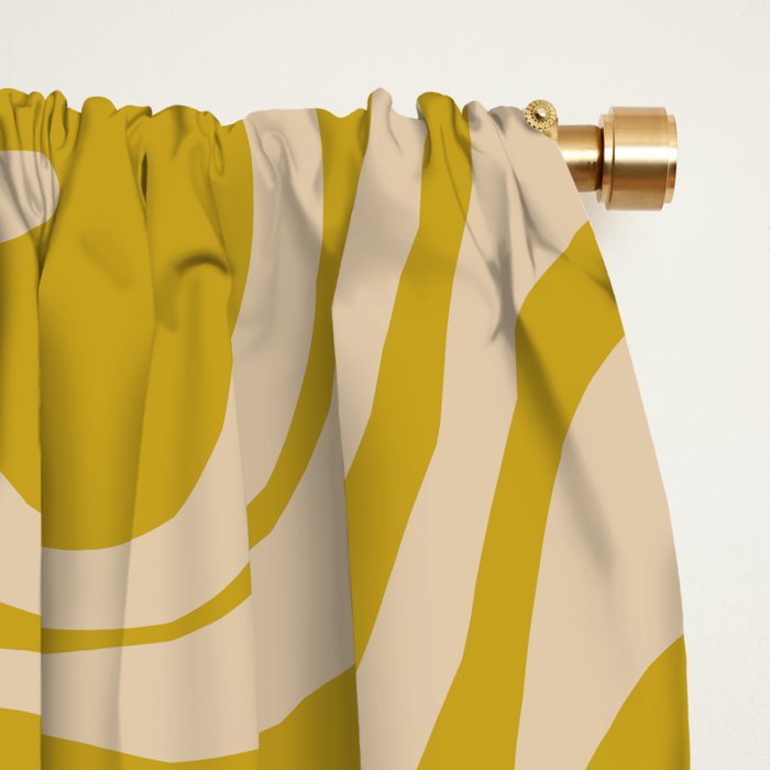 Liquid Swirl Retro Abstract Pattern in Mid Mod Mustard and Beige Window Curtain Gallery Image 2