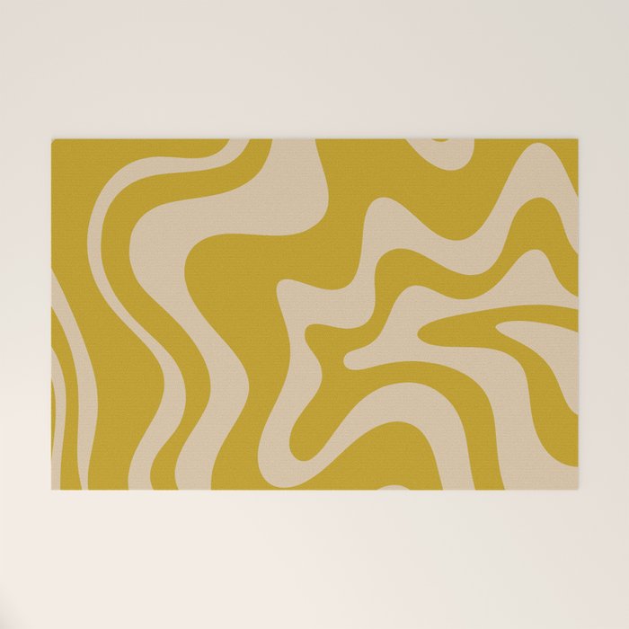 Liquid Swirl Retro Abstract Pattern in Mid Mod Mustard and Beige Welcome Mat Gallery Image 1