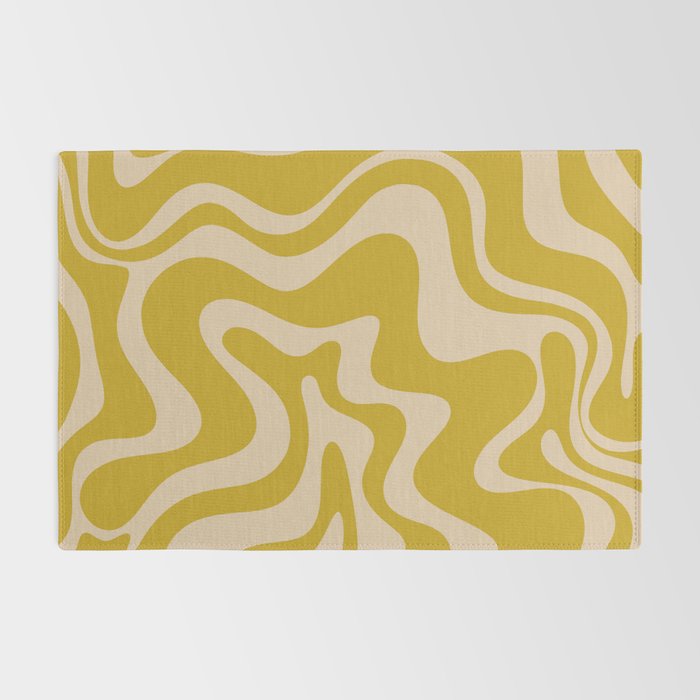 Liquid Swirl Retro Abstract Pattern in Mid Mod Mustard and Beige Rug Gallery Image 2