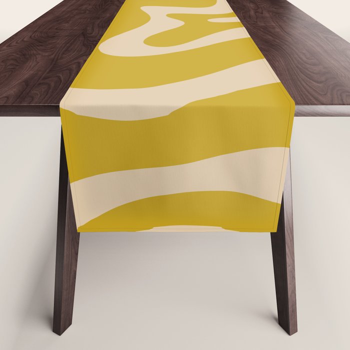 Liquid Swirl Retro Abstract Pattern in Mid Mod Mustard and Beige Table Runner Gallery Image 1
