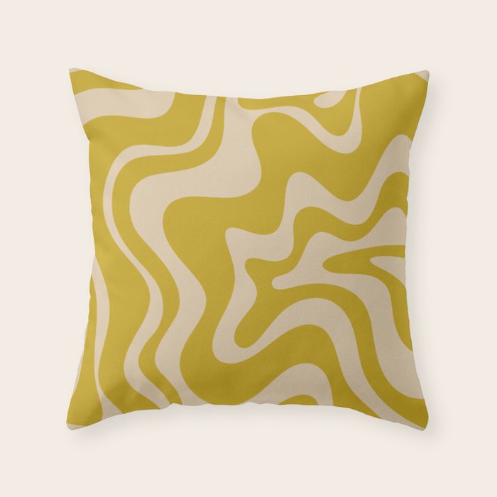 Liquid Swirl Retro Abstract Pattern in Mid Mod Mustard and Beige Throw Pillow Gallery Image 6