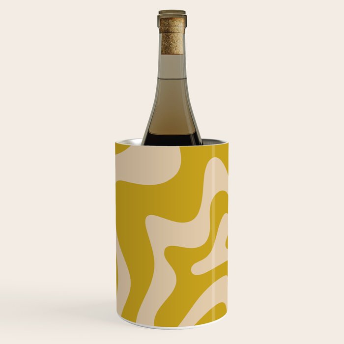 Liquid Swirl Retro Abstract Pattern in Mid Mod Mustard and Beige Wine Chiller Gallery Image 1