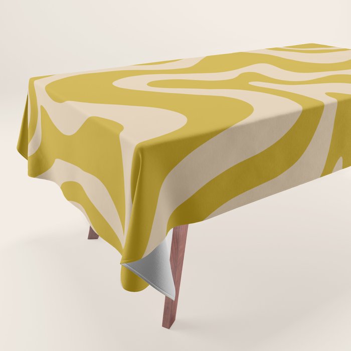 Liquid Swirl Retro Abstract Pattern in Mid Mod Mustard and Beige Tablecloth Gallery Image 1