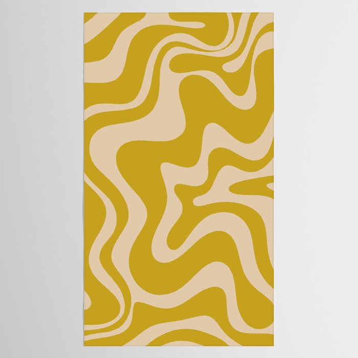 Liquid Swirl Retro Abstract Pattern in Mid Mod Mustard and Beige Tablecloth Gallery Image 2