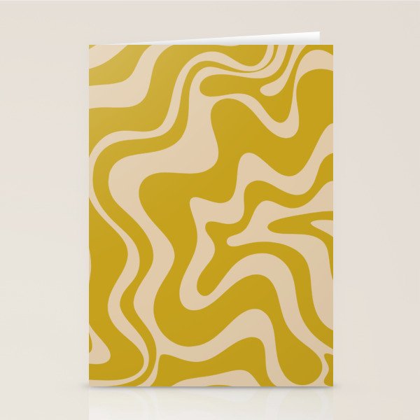 Liquid Swirl Retro Abstract Pattern in Mid Mod Mustard and Beige Stationery Card Gallery Image 1