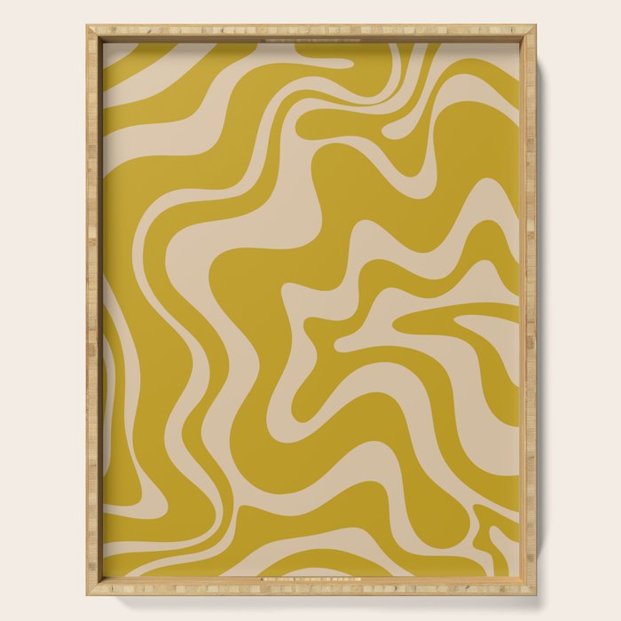 Liquid Swirl Retro Abstract Pattern in Mid Mod Mustard and Beige Serving Tray Gallery Image 1