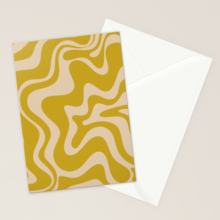 Liquid Swirl Retro Abstract Pattern in Mid Mod Mustard and Beige Stationery Card Gallery Image 2