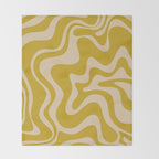 Liquid Swirl Retro Abstract Pattern in Mid Mod Mustard and Beige Throw Blanket Gallery Image 2