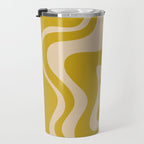 Liquid Swirl Retro Abstract Pattern in Mid Mod Mustard and Beige Travel Mug Gallery Image 3
