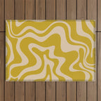 Liquid Swirl Retro Abstract Pattern in Mid Mod Mustard and Beige Outdoor Rug Gallery Image 1