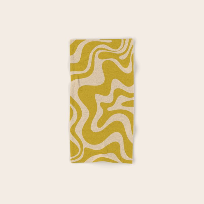 Liquid Swirl Retro Abstract Pattern in Mid Mod Mustard and Beige Bath Towel Gallery Image 1
