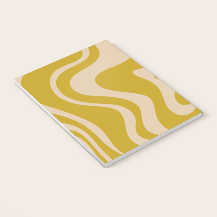 Liquid Swirl Retro Abstract Pattern in Mid Mod Mustard and Beige Notebook Gallery Image 3