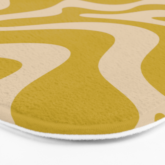 Liquid Swirl Retro Abstract Pattern in Mid Mod Mustard and Beige Bath Mat Gallery Image 3
