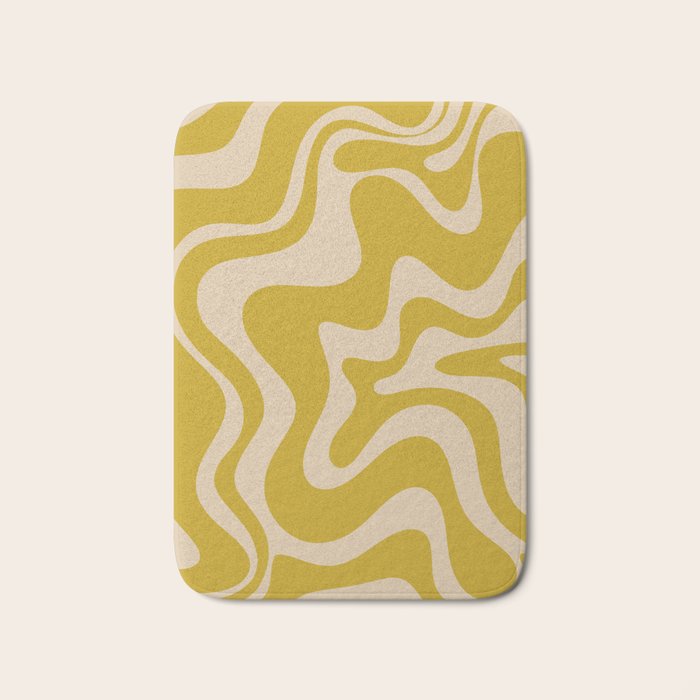 Liquid Swirl Retro Abstract Pattern in Mid Mod Mustard and Beige Bath Mat Gallery Image 1