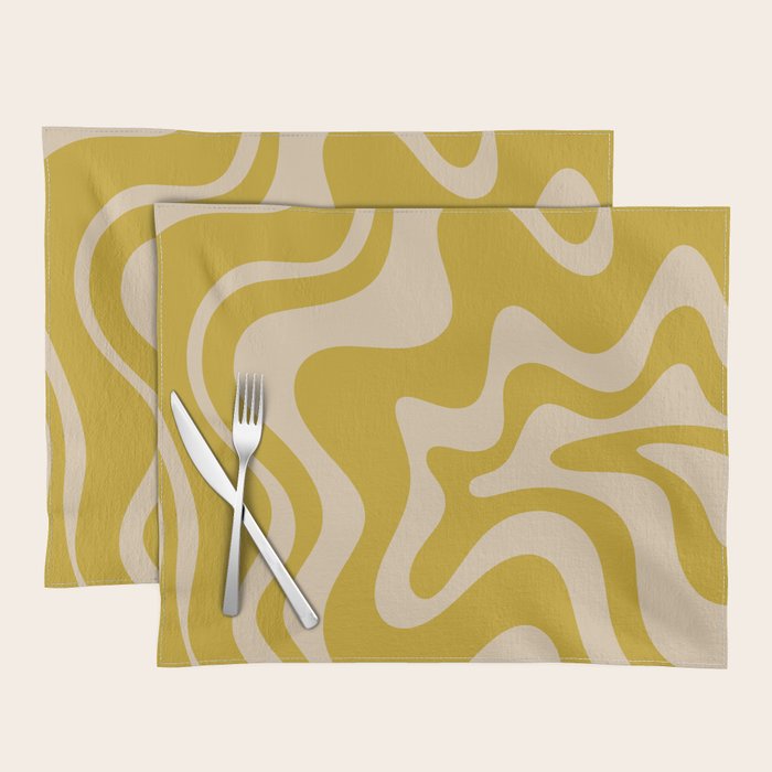 Liquid Swirl Retro Abstract Pattern in Mid Mod Mustard and Beige Placemat Gallery Image 1