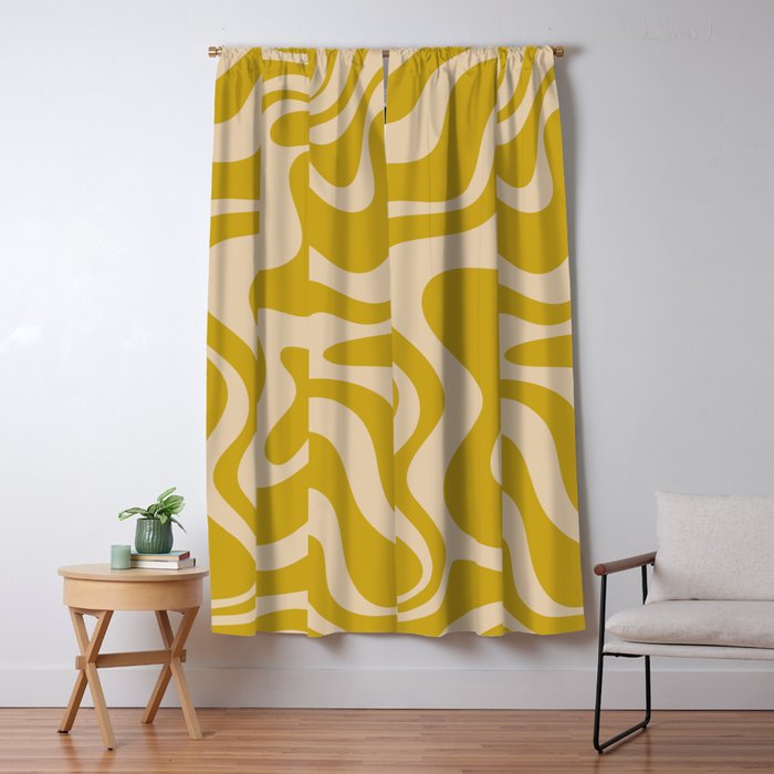 Liquid Swirl Retro Abstract Pattern in Mid Mod Mustard and Beige Window Curtain Gallery Image 5