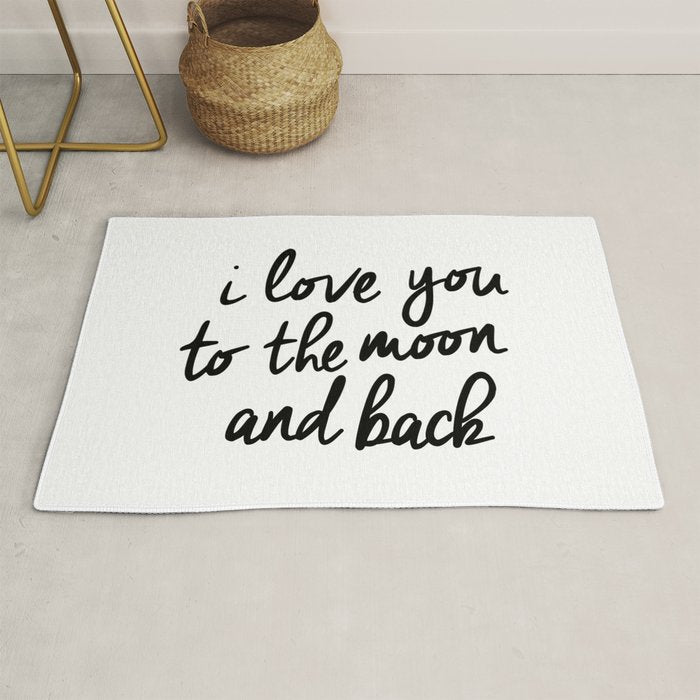 I Love You to the Moon and Back black-white kids room typography poster home wall decor canvas Rug Gallery Image 1