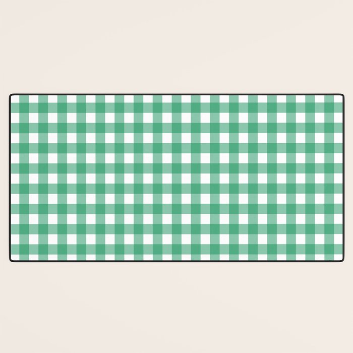 Gingham Check Pattern in Kelly Green and White Desk Mat Gallery Image 3