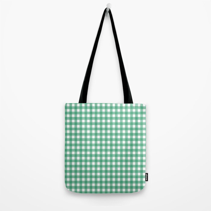 Gingham Check Pattern in Kelly Green and White Tote Bag Gallery Image 2