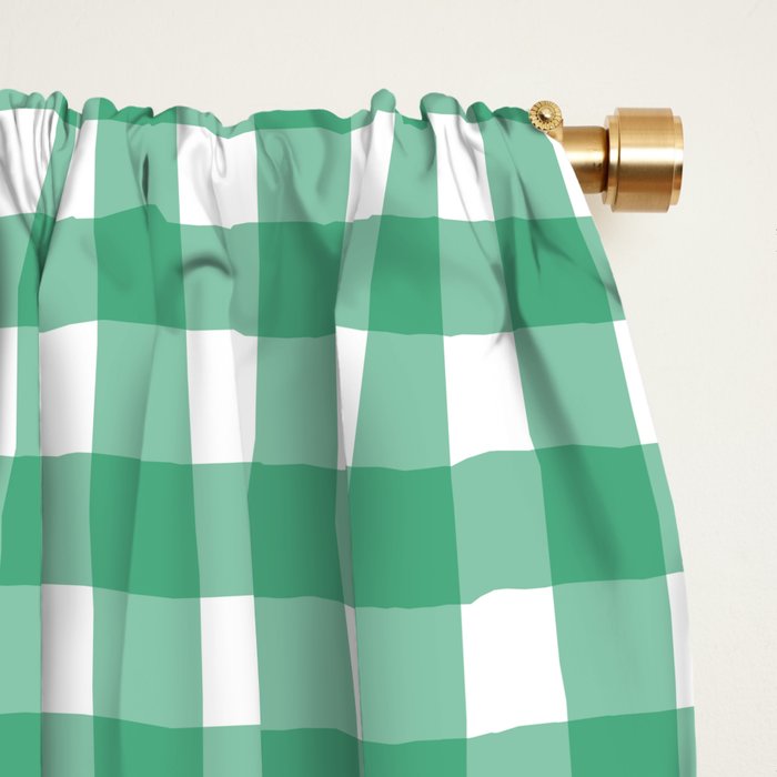 Gingham Check Pattern in Kelly Green and White Window Curtain Gallery Image 2