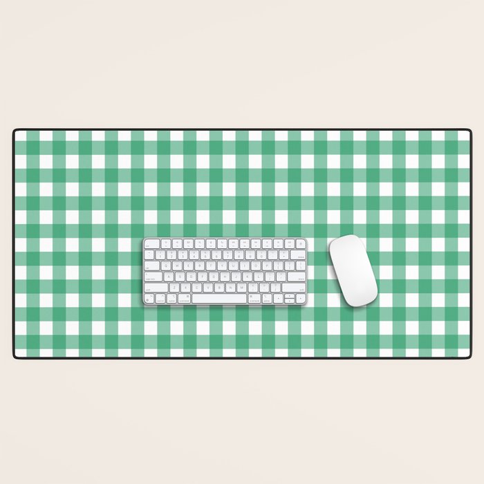 Gingham Check Pattern in Kelly Green and White Desk Mat Gallery Image 1