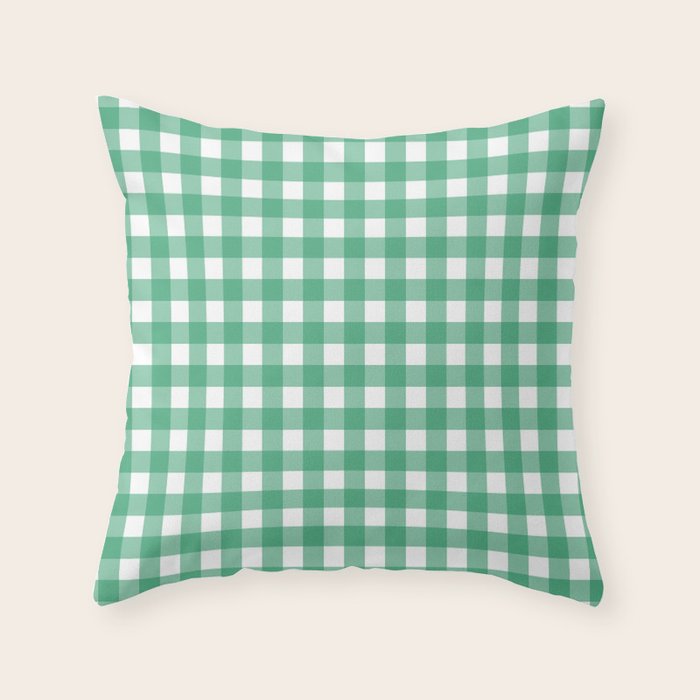 Gingham Check Pattern in Kelly Green and White Throw Pillow Gallery Image 6