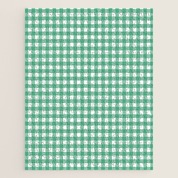 Gingham Check Pattern in Kelly Green and White Jigsaw Puzzle Gallery Image 1