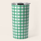 Gingham Check Pattern in Kelly Green and White Travel Mug Gallery Image 1