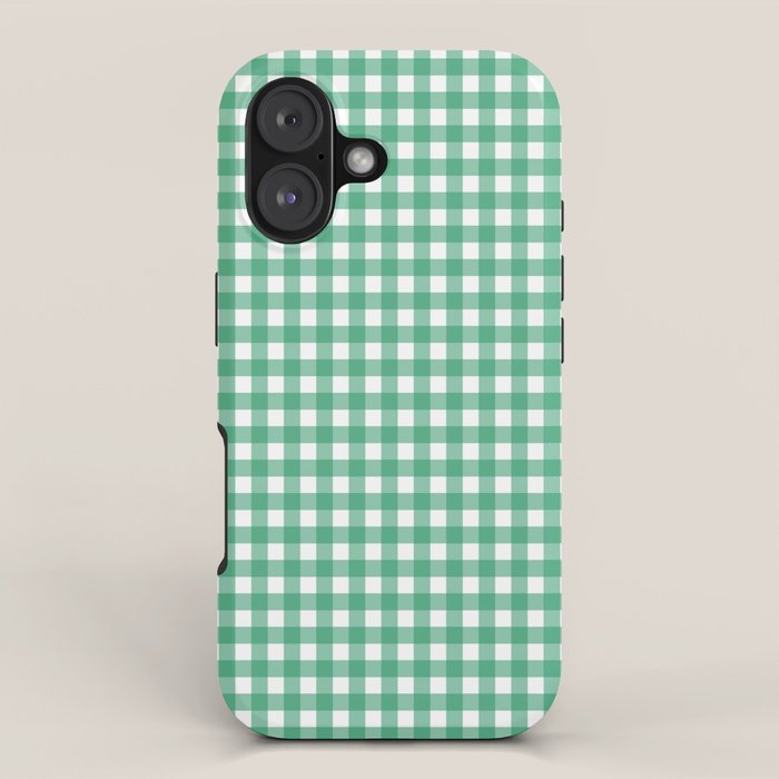 Gingham Check Pattern in Kelly Green and White iPhone Case Gallery Image 1