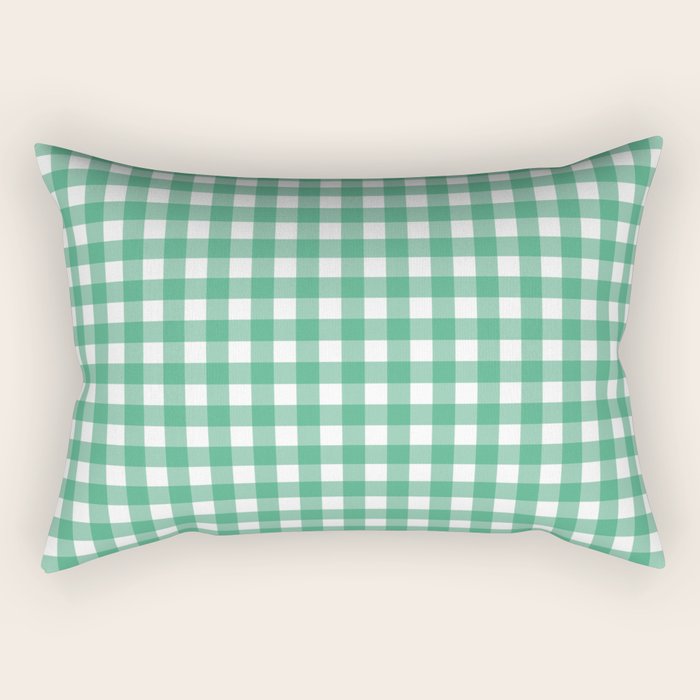 Gingham Check Pattern in Kelly Green and White Rectangular Pillow Gallery Image 2