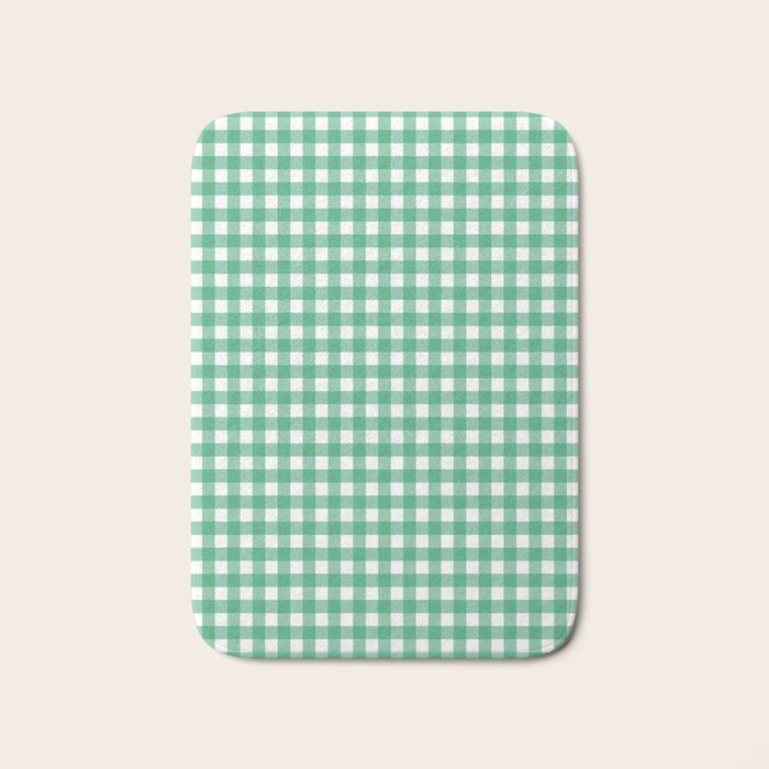 Gingham Check Pattern in Kelly Green and White Bath Mat Gallery Image 1
