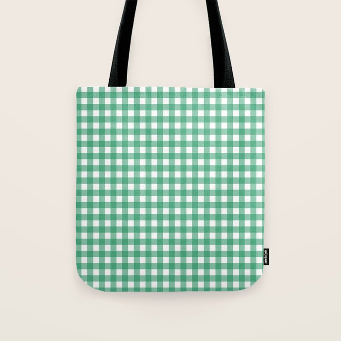 Gingham Check Pattern in Kelly Green and White Tote Bag Gallery Image 1