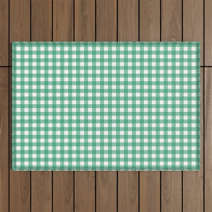 Gingham Check Pattern in Kelly Green and White Outdoor Rug Gallery Image 1