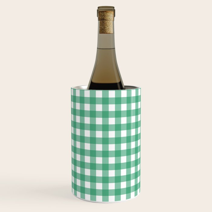 Gingham Check Pattern in Kelly Green and White Wine Chiller Gallery Image 1