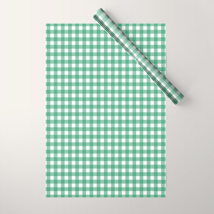 Gingham Check Pattern in Kelly Green and White Wrapping Paper Gallery Image 1