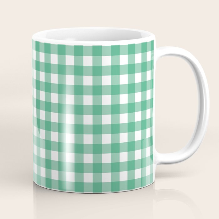 Gingham Check Pattern in Kelly Green and White Coffee Mug Gallery Image 1