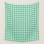 Gingham Check Pattern in Kelly Green and White Wall Tapestry Gallery Image 4