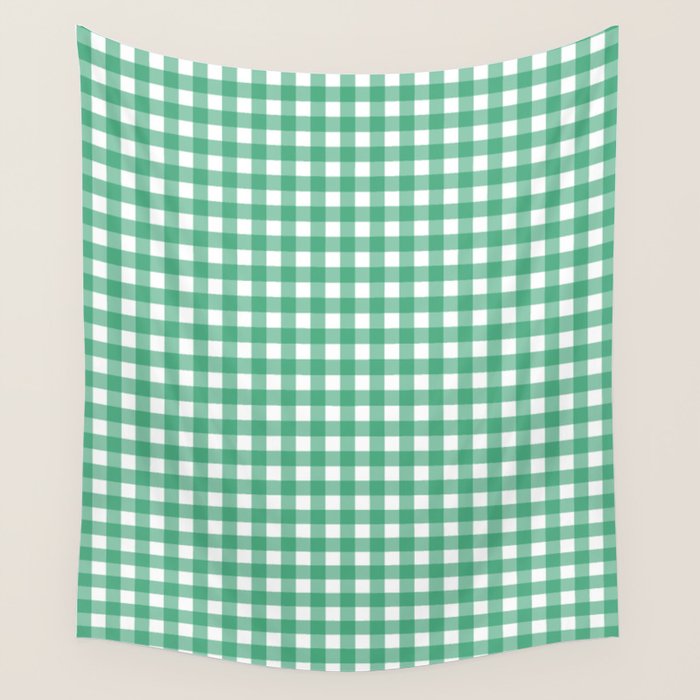 Gingham Check Pattern in Kelly Green and White Wall Tapestry Gallery Image 4