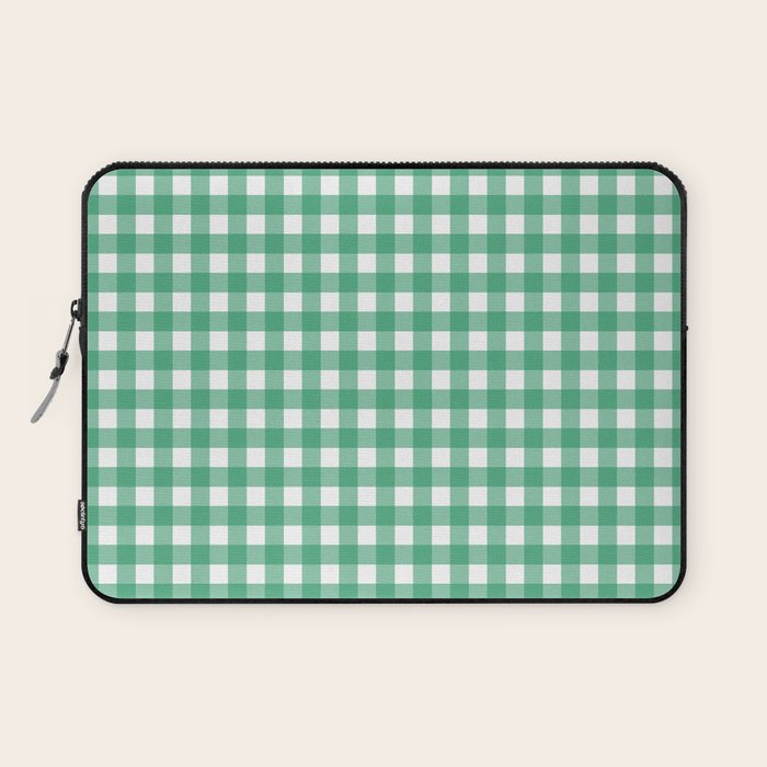 Gingham Check Pattern in Kelly Green and White Laptop Sleeve Gallery Image 1