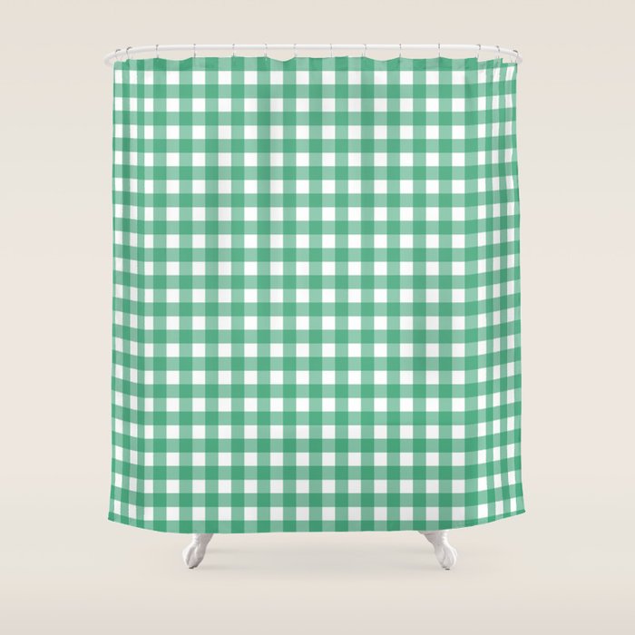 Gingham Check Pattern in Kelly Green and White Shower Curtain Gallery Image 1
