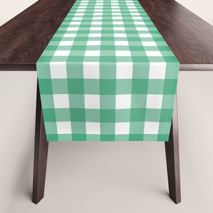 Gingham Check Pattern in Kelly Green and White Table Runner Gallery Image 1
