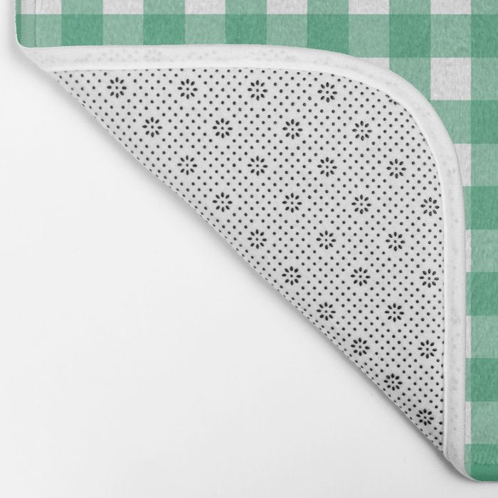 Gingham Check Pattern in Kelly Green and White Bath Mat Gallery Image 2