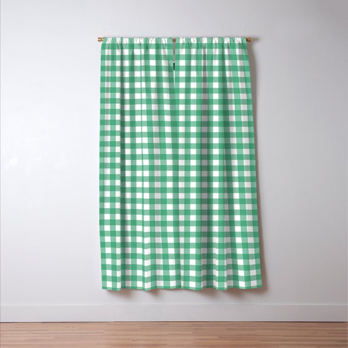 Gingham Check Pattern in Kelly Green and White Window Curtain Gallery Image 3