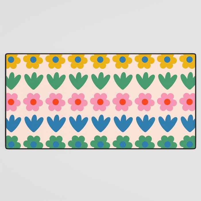 Spring Flower Stripes Cute and Cheerful Floral Pattern Pink Blue Green Mustard Yellow Desk Mat Gallery Image 3